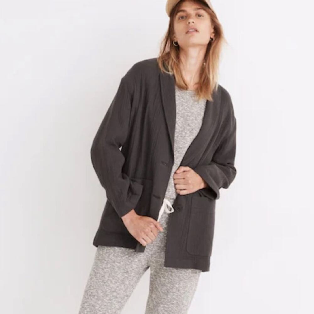 Madewell Lightspun Dorset Blazer 100% Cotton Coal Gray Size Small